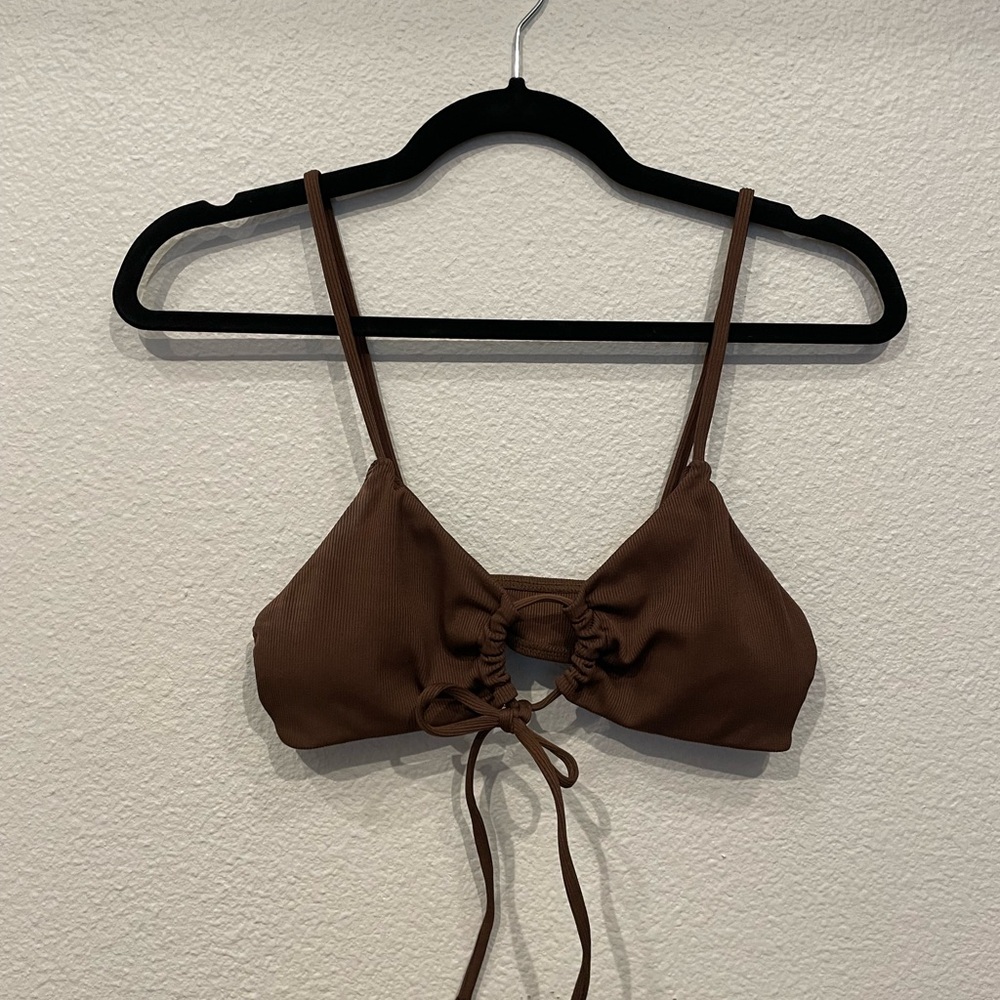 Brown Front Tie Boho Bikini Top